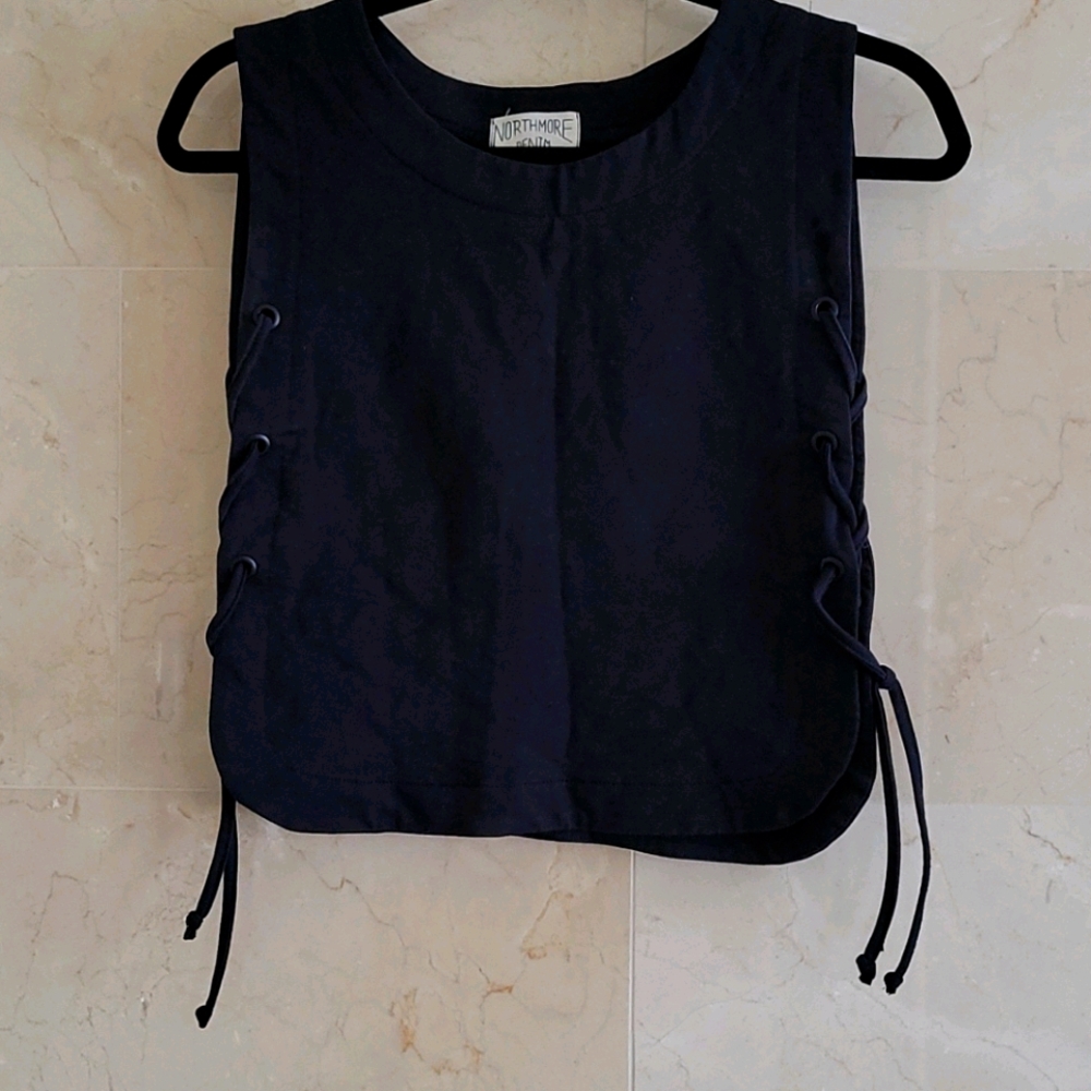WOMEN'S NORTHMORE DENIM BLACK  TOP SHIRT WITH TIES